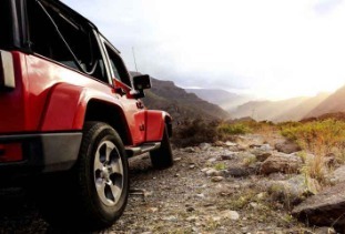 Jeep driving in the mountains.