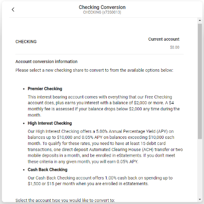 Conversion Checking Account Information