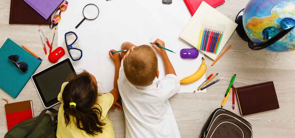 Two kids playing and learning