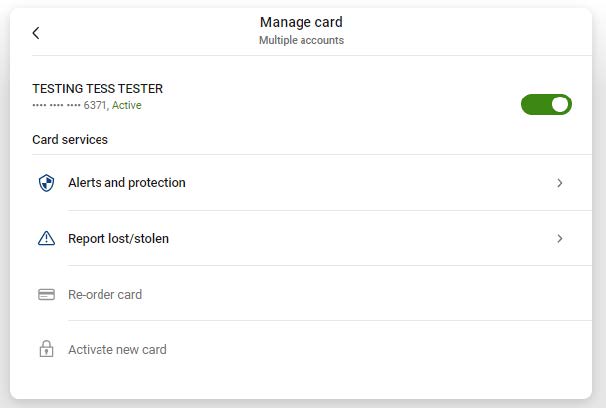 Manage Card - multiple accounts - example account 